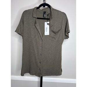 Bobi Los Angeles Goldfish Slub Cotton Button Front Camp Shirt NWT Size S